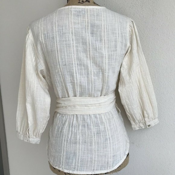 RD & Koko Wrap Top Ivory Long Sleeve Tie Waist - Picture 5 of 12